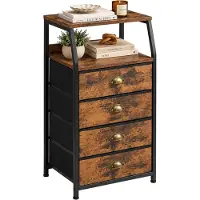 Relaxdays Kommode, HxBxT: 84,5x40x29 cm, 4 Stoffschubladen, Metall, MDF, Flur, Schlafzimmer, Stoffkommode, braun/schwarz
