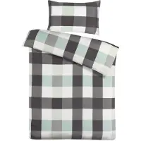 Padiro Bettwäsche-Set 2-teilig für 1 Person - 135 x 200 cm + 80 x 80 cm - Baumwollsatin - Anthrazit/Mint - Vichy-Karomuster