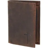 OXMOX Leder Geldbörse Leather RFID Protect Kombibörse Freedom Cross Embossed Vintage Dark Brown dunkelbraun