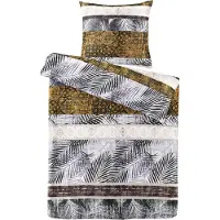 Padiro Bettwäsche-Set 2-teilig für 1 Person - 140 x 200 cm + 65 x 65 cm - Baumwollsatin - Mehrfarbig - Palmblatt- und Ornament-Design