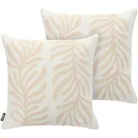 Beliani Gartenkissen 2er Set Hellbeige Polyester 45 x 45 cm Quadratisch Pflanzenmuster Skandinavischer Stil Outdoor Kissen