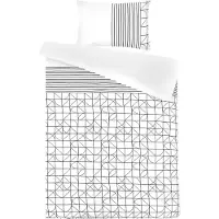 Padiro Bettwäsche-Set 2-teilig für 1 Person - 135 x 200 cm + 80 x 80 cm - Baumwollsatin - Weiß/Schwarz - geometrisches Muster - Wendedesign