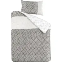 Padiro Bettwäsche-Set 3-teilig für 2 Personen - 260 x 220 cm + 50 x 70 cm - Extragroß XXL - Baumwollsatin - Grau - geometrisches Muster - Wendedesign