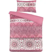 Padiro Bettwäsche-Set 3-teilig für 2 Personen - 225 x 225 cm + 50 x 75 cm - Extragroß XXL - Baumwollsatin - Rosa - Mandala-Muster