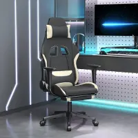 The Living Store Gaming-Stuhl mit Fußstütze Schwarz und Creme Stoff