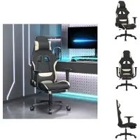 vidaXL Gaming-Stuhl mit Massage & Fußstütze Schwarz und Creme Stoff - Gaming-Sessel