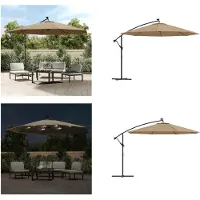 vidaXL Ampelschirm mit LED Leuchten und Metall Mast 350 cm Taupe - Sonnenschirm - Sonnenschirme - Freischwinger - Freischwinger-Schirm