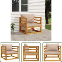 The Living Store Gartensessel mit Kissen Taupe Massivholz Akazie