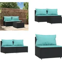 vidaXL 3 tlg. Garten Lounge Set mit Kissen Schwarz Poly Rattan - Garten Lounge Set - Garten Lounge Sets - Outdoor Lounge Set - Lounge Set Terrasse