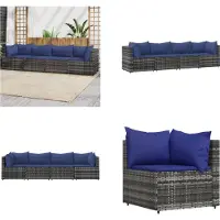 vidaXL 4 tlg. Garten Lounge Set mit Kissen Grau Poly Rattan - Garten Lounge Set - Garten Lounge Sets - Outdoor Lounge Set - Lounge Set Terrasse