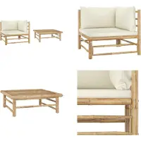 vidaXL 2 tlg. Garten Lounge Set mit Kissen Cremeweiß Bambus - Garten-Lounge-Set - Garten-Lounge-Sets - Gartenmöbel - Gartenmöbel-Set