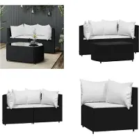 vidaXL 3 tlg. Garten Lounge Set mit Kissen Schwarz Poly Rattan - Garten Lounge Set - Garten Lounge Sets - Outdoor Lounge Set - Lounge Set Terrasse