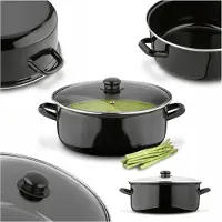 Tadar Emaillierter Topf Niedrig Retro 6L 28cm mit Deckel