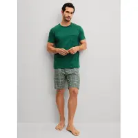 Calida Shorty "Relax Imprint 2", Damen, Gr. XL (56), grün (forest grün), Single Jersey, Obermaterial: 100% Baumwolle, bequem kurz, V-Ausschnitt, Homewear-Sets Shorty, kurzarm, Rundhals, Brusttasche