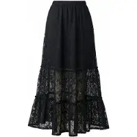 Apricot Midirock "Rock aus Baumwollmischung mit Spitzenrüschen", Damen, Gr. M (38), schwarz, gewebt, Obermaterial: 50% Nylon NY. 50% Baumwolle CO., uni, Modisch, Röcke Midirock, mit Blumen-Spitze