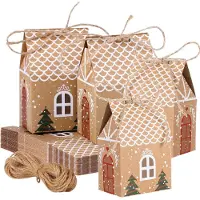 Sonstiges 24 Stück Geschenkbox Weihnachten Häuschen 14x9x6,5 cm Kraftpapier Schachtel Hanfseil - Adventskalender Süßigkeiten Schokolade