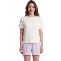 BOSS Shorty "Element Short Set", Damen, Gr. XL, weiß (open lila 553), Obermaterial: 95% Viskose, 5% Elasthan, unifarben, normal normal, Rundhals, Homewear-Sets Shorty, aus Stretch-Baumwolle