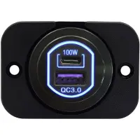 Proride 12-24V USB/USB-C KFZ-Ladegerät 2 Anschlüsse 100W QC3.0 Blau