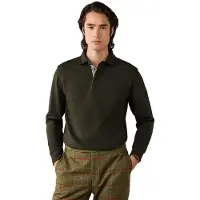 Hackett London für Herren. HM5700021 Rugby-Poloshirt mit gewebtem Taschenbesatz, grün (S), Lässig, Baumwolle, Langarm