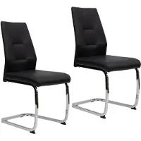 Trisens Moderne Esszimmerstühle in Lederoptik - gepolsterte Freischwinger mit robustem Metallgestell - pflegeleichte Schwingstühle mit atmungsaktiver Oberfläche,Menge:2 St.;Farbe:Schwarz mit Chrombeinen