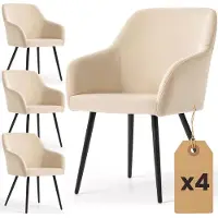 Akord 4er Set Glatte Velours Esszimmerstühle ESTELLE Beige mit schwarzen Beinen