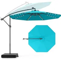 KOMFOTTEU Ampelschirm LED Solar Ø300cm, Sonnenschirm mit Sandsäcke & Kurbel, Gartenschirm knickbar neigbar, Terrassenschirm mit UV-Schutz, Marktschirm ohne Schirmständer