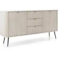 Stylmeble24 Sideboard ZORA mit 2 Türen und 3 Schubladen Kaschmir mit Schwarzen Füssen – 168 × 87 × 39 cm