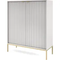 Stylmeble24 Highboard NOVUM Grau mit goldfarbenem Metallgestell 104 × 125 × 39 cm – Designschrank mit 2 Türen
