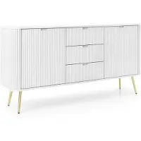 Stylmeble24 Sideboard ZORA mit 2 Türen und 3 Schubladen Weiß mit Goldenen Füssen – 168 × 87 × 39 cm