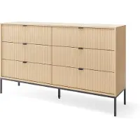 Stylmeble24 Kommode NOVUM Eiche Vicenza 154 × 91 × 39 cm – Kommode mit 6 Schubladen und schwarzem Metallgestell