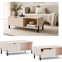 EURO-MOEBEL Couchtisch VERONA Creme – Moderner Couchtisch, Wohnzimmertisch, Kaffeetisch, Sofatisch, Beistelltisch, Design Tisch für Wohnzimmer, Zeitloses Design