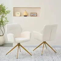 Great han 2er-Set Luxus Esszimmerstühle Cremeweiß Metallbeine Drehstuhl Sessel Freizeitstuhl 53.5x45x84cm