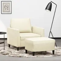 Markenlos Cremefarbener Sessel mit Hocker, 60 cm Sitzbreite – moderner Relaxsessel aus Kunstleder mit Metallgestell für Wohnzimmer, Schlafzimmer und Leseecke