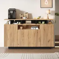 Flieks Moderne Sideboard mit 4 Türen und drei offenen Fächern, Kommode Für Wohnzimmer, Flur oder Büro, Schrank 140x40x85cm, Natur