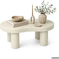 Akord Ovaler Couchtisch MATCHA 85 cm Creme mit vier zylindrischen Beinen