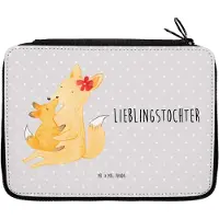 Mr. & Mrs. Panda Etui Fuchs Mama - Grau Pastell - Geschenk, Stifteetui, Mäppchen, Tochter, Umarmen, Federmappe, Schoß, Federmäppchen, Stifte, Muttertag, Mutter