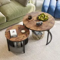 Benza Ibenzoa 2er-Set runde Couchtische, Industrial-Design, MDF & Metall, Ø70×48 cm / Ø50×35,5 cm, inkl. Stoff-Aufbewahrungstaschen, für Wohnzimmer