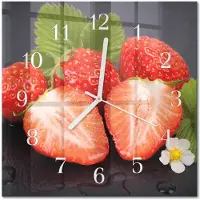 Drukarnia Piga Tulup Glasuhr Wanduhr Küchenuhr Echt-Glas 30x30 cm Modern Dekorativ Geräuschlos Weiße Zeiger - Erdbeeren