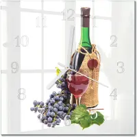 Drukarnia Piga Tulup Glasuhr Wanduhr Küchenuhr Echt-Glas 30x30 cm Modern Dekorativ Geräuschlos Weiße Zeiger - Trauben für Wein