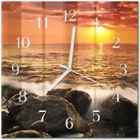 Drukarnia Piga Tulup Glasuhr Wanduhr Küchenuhr Echt-Glas 30x30 cm Modern Dekorativ Geräuschlos Weiße Zeiger - Sonnenuntergang