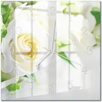 Drukarnia Piga Tulup Glasuhr Wanduhr Küchenuhr Echt-Glas 30x30 cm Modern Dekorativ Geräuschlos Weiße Zeiger - Rosen