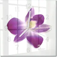 Drukarnia Piga Tulup Glasuhr Wanduhr Küchenuhr Echt-Glas 30x30 cm Modern Dekorativ Geräuschlos Weiße Zeiger - Orchideenblüte