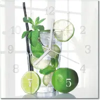 Drukarnia Piga Tulup Glasuhr Wanduhr Küchenuhr Echt-Glas 30x30 cm Modern Dekorativ Geräuschlos Weiße Zeiger - Limette und Minze