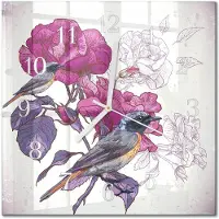 Drukarnia Piga Tulup Glasuhr Wanduhr Küchenuhr Echt-Glas 30x30 cm Modern Dekorativ Geräuschlos Weiße Zeiger - Vögel Blumen