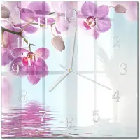 Drukarnia Piga Tulup Glasuhr Wanduhr Küchenuhr Echt-Glas 30x30 cm Modern Dekorativ Geräuschlos Weiße Zeiger - Orchidee