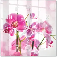 Drukarnia Piga Tulup Glasuhr Wanduhr Küchenuhr Echt-Glas 30x30 cm Modern Dekorativ Geräuschlos Weiße Zeiger - Orchidee