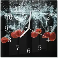 Drukarnia Piga Tulup Glasuhr Wanduhr Küchenuhr Echt-Glas 30x30 cm Modern Dekorativ Geräuschlos Weiße Zeiger - Erdbeeren
