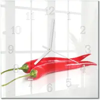 Drukarnia Piga Tulup Glasuhr Wanduhr Küchenuhr Echt-Glas 30x30 cm Modern Dekorativ Geräuschlos Weiße Zeiger - Chilischoten