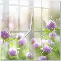 Drukarnia Piga Tulup Glasuhr Wanduhr Küchenuhr Echt-Glas 30x30 cm Modern Dekorativ Geräuschlos Weiße Zeiger - Blumen