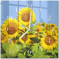 Drukarnia Piga Tulup Glasuhr Wanduhr Küchenuhr Echt-Glas 30x30 cm Modern Dekorativ Geräuschlos Weiße Zeiger - Sonnenblumen